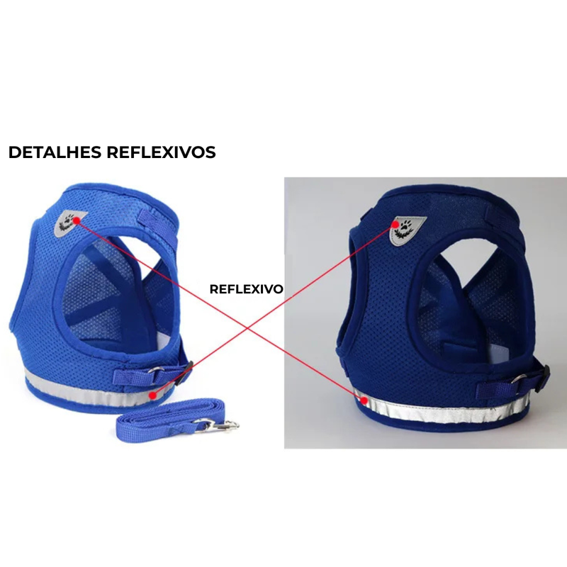 Peitoral Reflexivo + Guia p/ Gato e Cão Pequeno