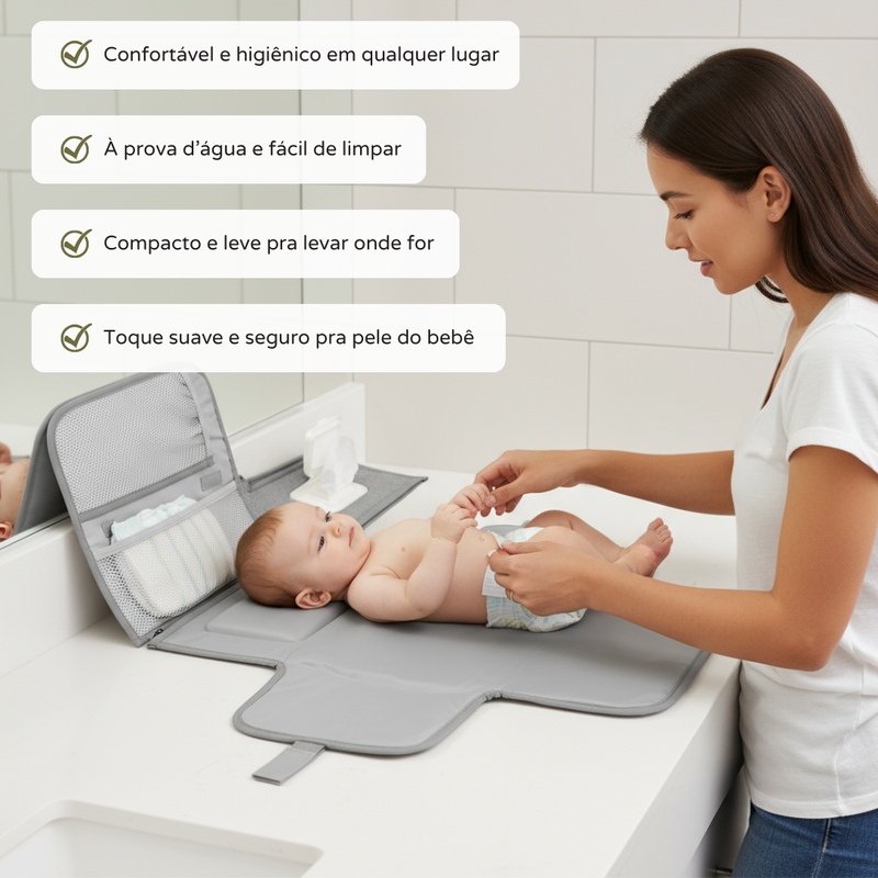 Trocador Portátil Premium – trocas rápidas, limpas e sem stress