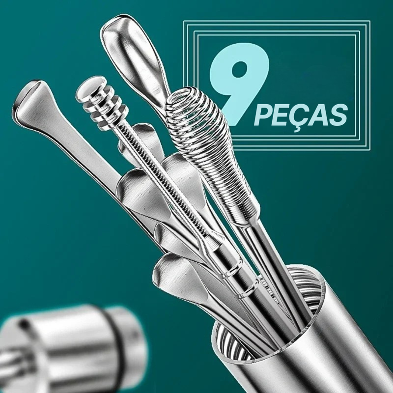 Kit Removedor de Cera – 9/10 Peças em Aço Inox com Estojo Portátil