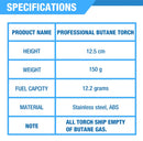 Maçarico Culinário Recarregável | Chama Ajustável