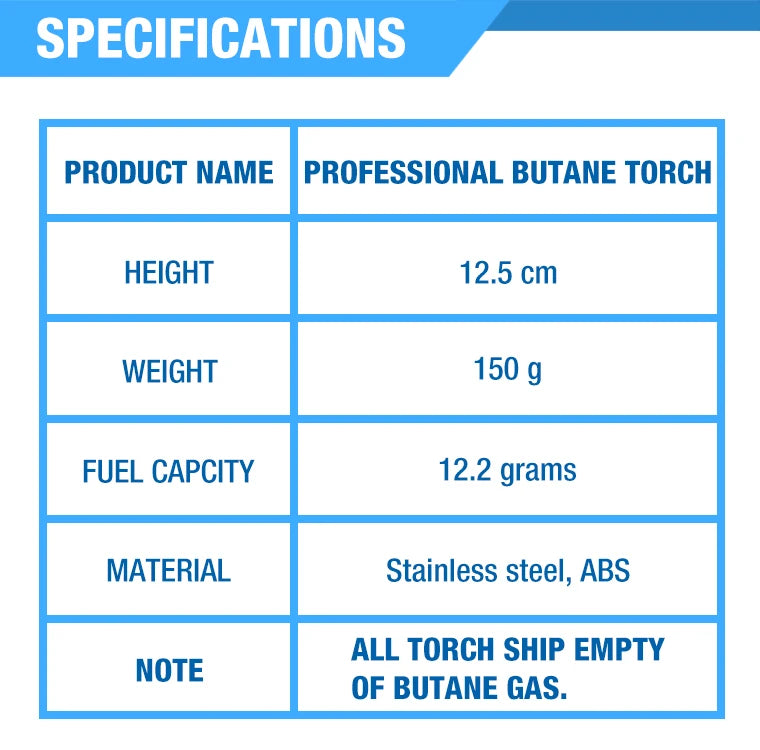 Maçarico Culinário Recarregável | Chama Ajustável
