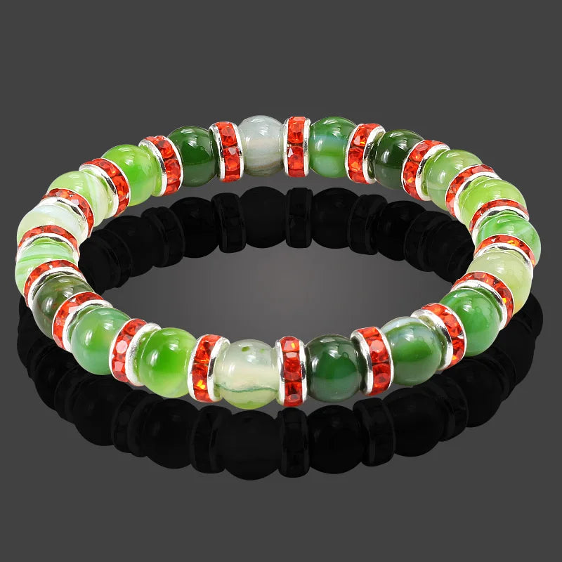 Pulseira Aura Pedra Natural — Miçangas Redondas com Elástico (17/19/21 cm)