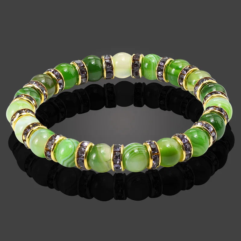 Pulseira Aura Pedra Natural — Miçangas Redondas com Elástico (17/19/21 cm)