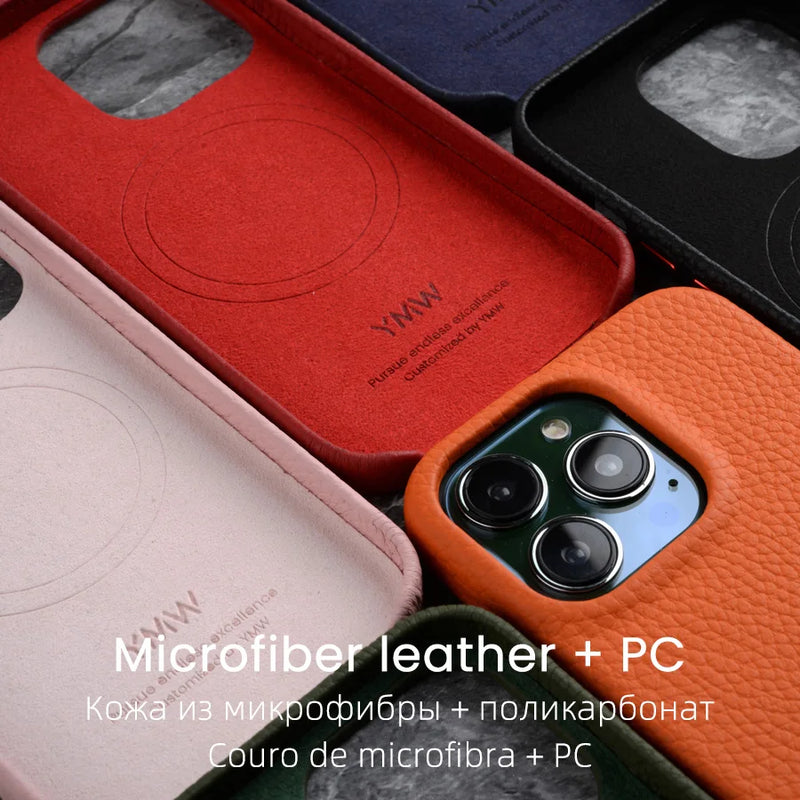 Capa YMW Magnetic de Couro Legítimo p/ iPhone 13 | Pro | Pro Max | mini