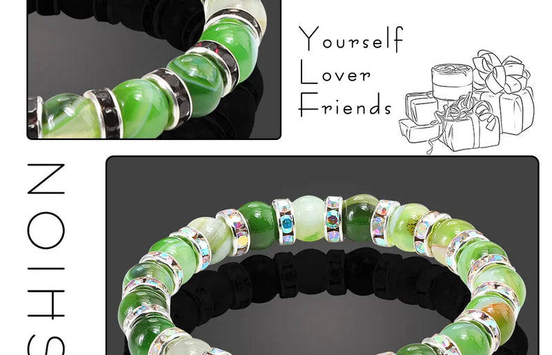 Pulseira Aura Pedra Natural — Miçangas Redondas com Elástico (17/19/21 cm)