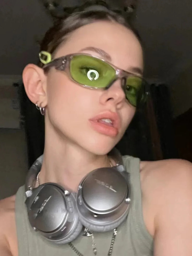 Óculos de Sol Y2K Punk Goggle Feminino – UV400, Lente PC, Estilo Retangular Envolvente