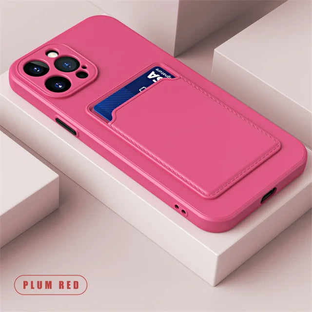 Luxury Soft Silicone Wallet Case Funda For iPhone 15 14 11 13 12 Pro Max Plus Card Holder Slot Back Cover Protective Accessories