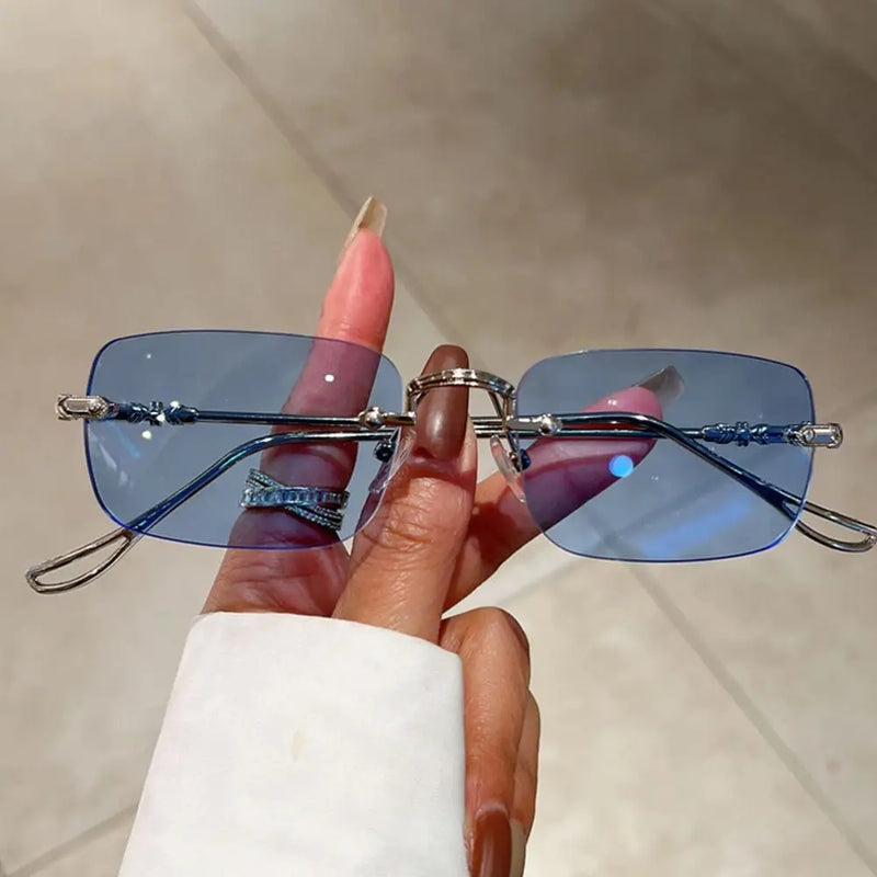 Óculos Pequenos Rimless Vintage Quadrado UV400 – Unissex