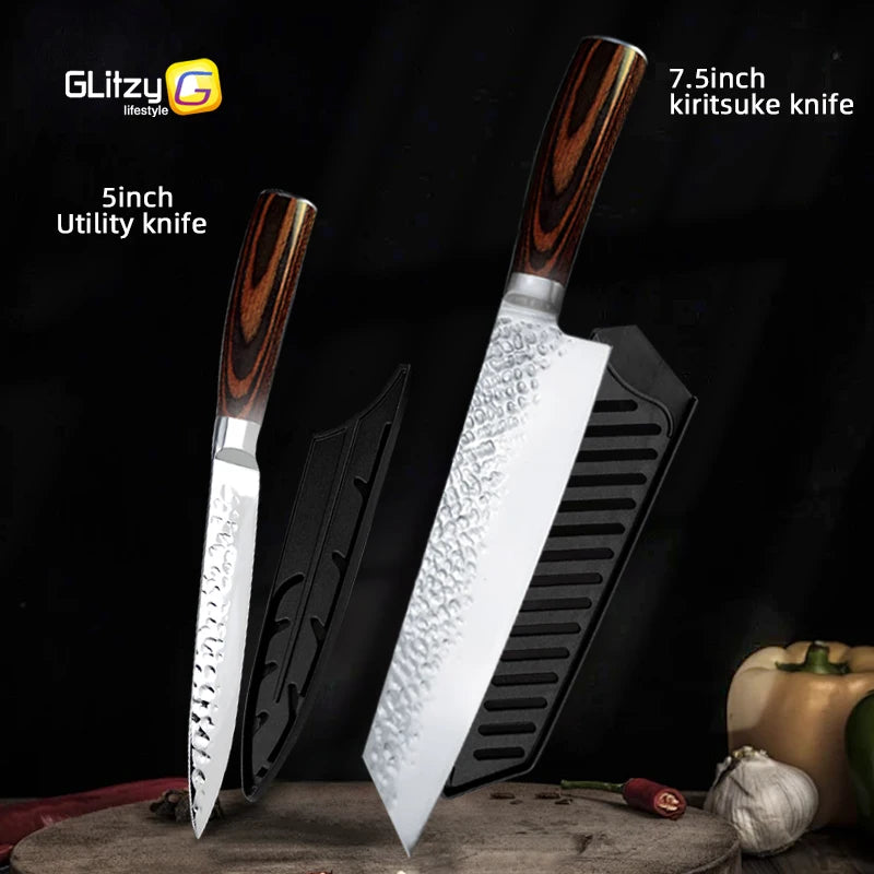 Faca Chef Hammered Pro 7Cr | Full Tang (HRC 58–60)