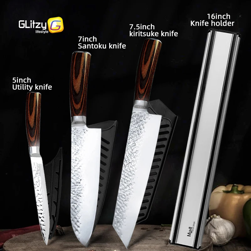 Faca Chef Hammered Pro 7Cr | Full Tang (HRC 58–60)