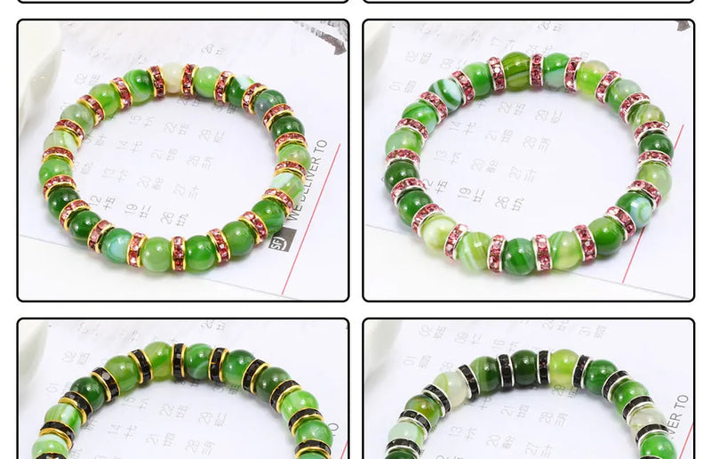 Pulseira Aura Pedra Natural — Miçangas Redondas com Elástico (17/19/21 cm)