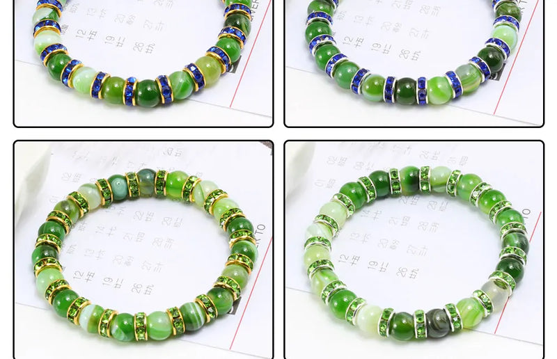 Pulseira Aura Pedra Natural — Miçangas Redondas com Elástico (17/19/21 cm)