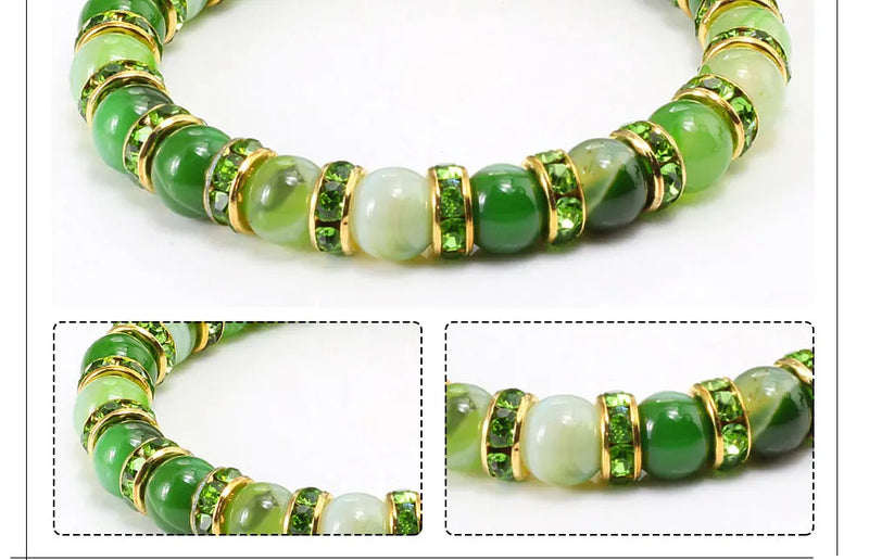 Pulseira Aura Pedra Natural — Miçangas Redondas com Elástico (17/19/21 cm)