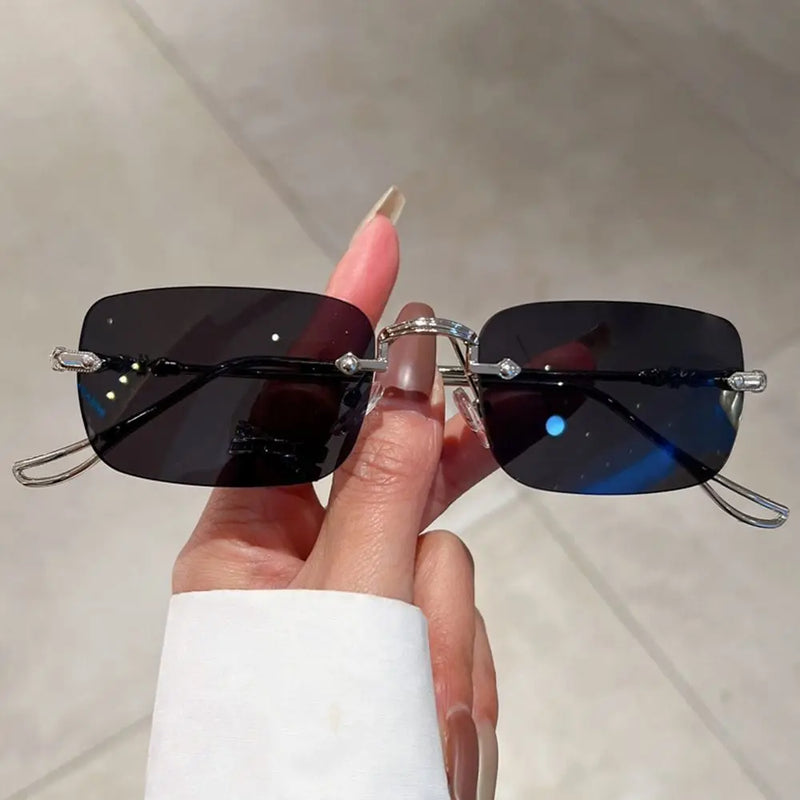 Óculos Pequenos Rimless Vintage Quadrado UV400 – Unissex