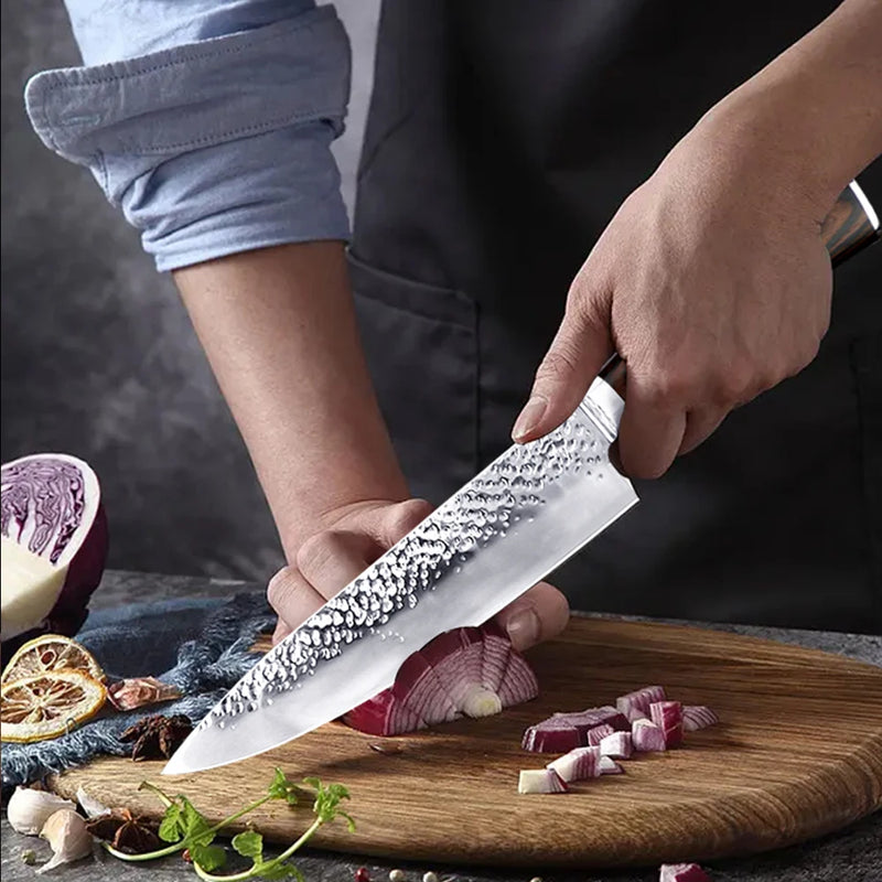 Faca Chef Hammered Pro 7Cr | Full Tang (HRC 58–60)