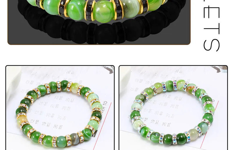 Pulseira Aura Pedra Natural — Miçangas Redondas com Elástico (17/19/21 cm)