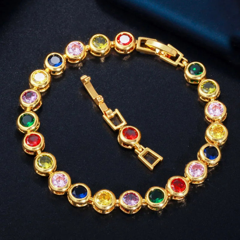 Pulseira Royale Zircon — Link Clássico com Cristais Coloridos