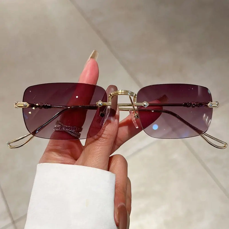 Óculos Pequenos Rimless Vintage Quadrado UV400 – Unissex