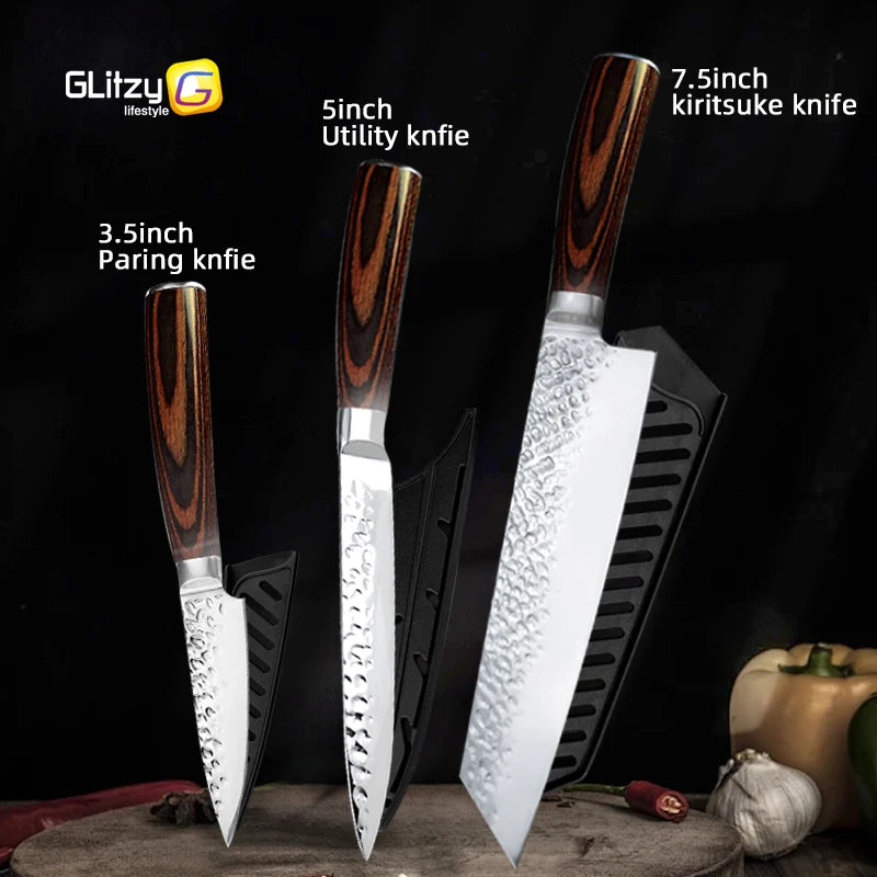 Faca Chef Hammered Pro 7Cr | Full Tang (HRC 58–60)