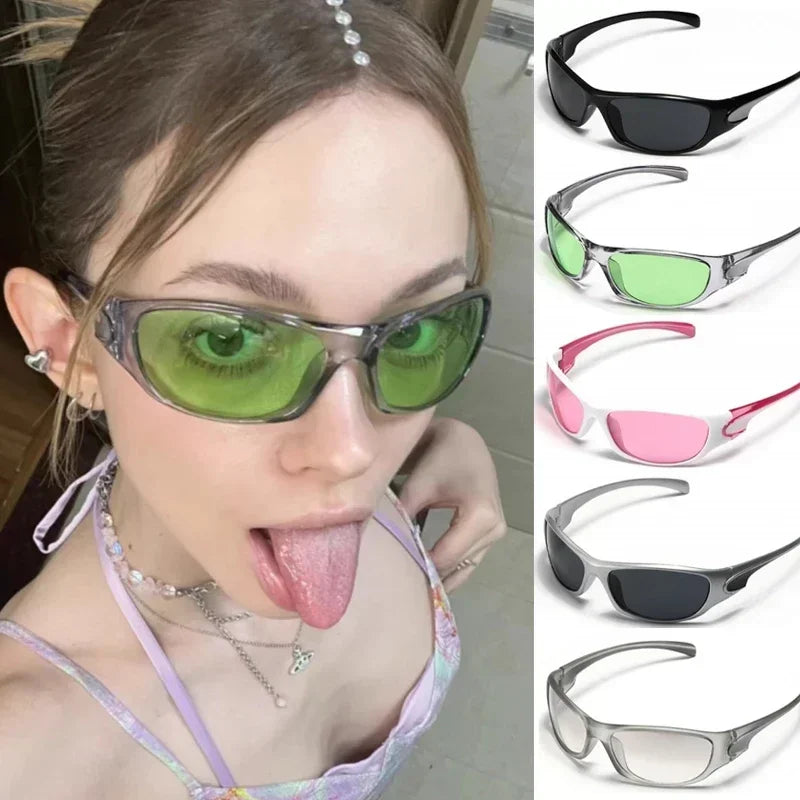 Óculos de Sol Y2K Punk Goggle Feminino – UV400, Lente PC, Estilo Retangular Envolvente