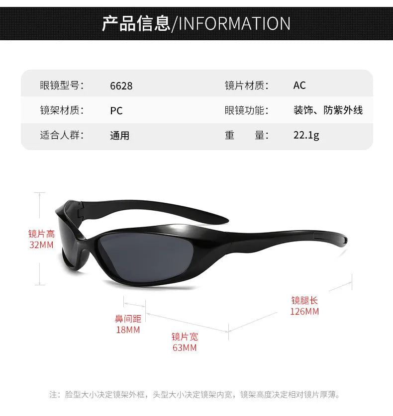 Óculos Y2K Punk Esportivo UV400 – Goggle Futurista Unissex