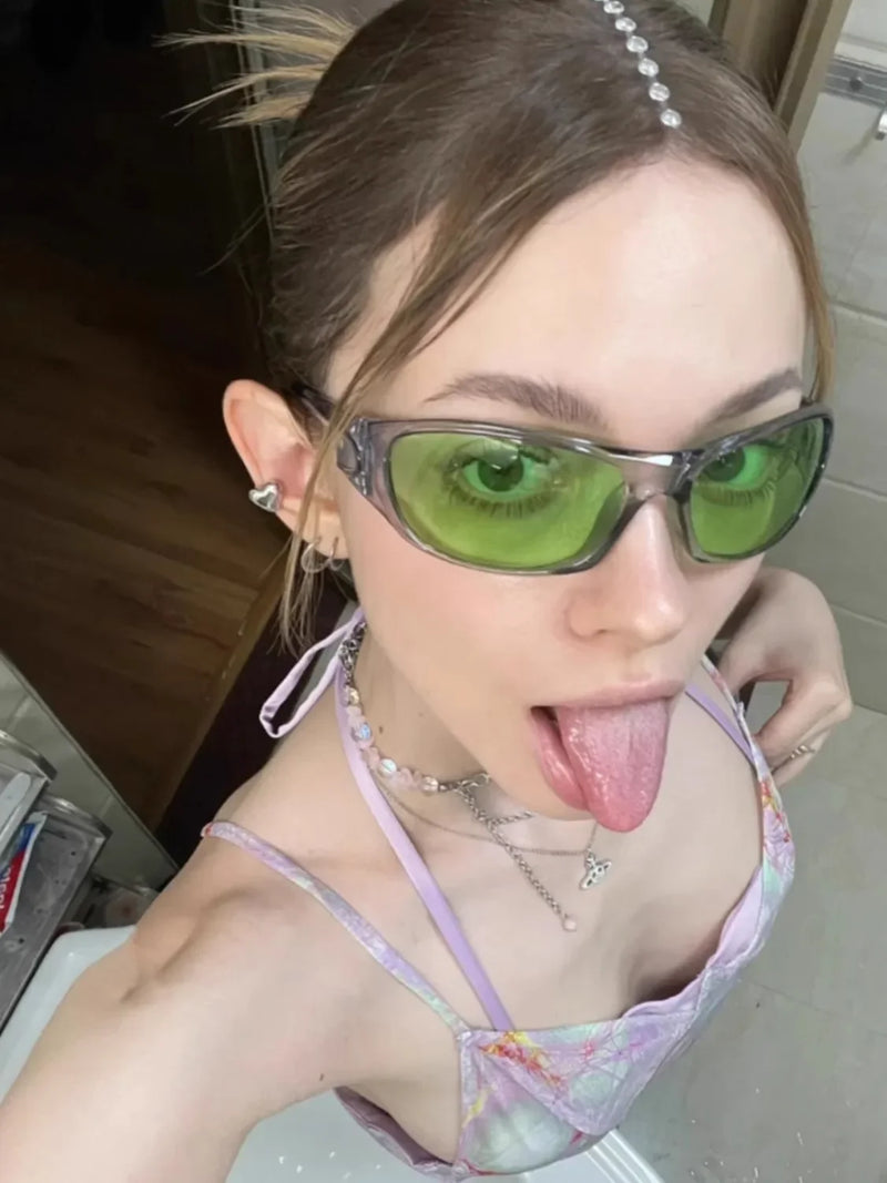 Óculos de Sol Y2K Punk Goggle Feminino – UV400, Lente PC, Estilo Retangular Envolvente