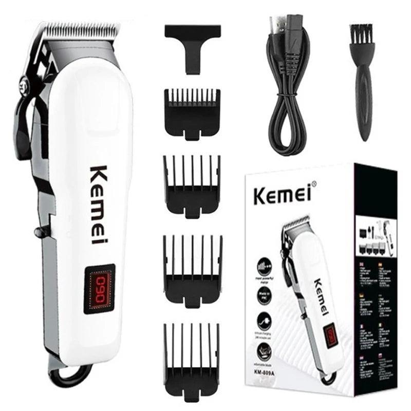 Kemei 809A Máquina de Cortar Cabelo Profissional Sem Fio – 300 min, Lâmina 440C, Bivolt