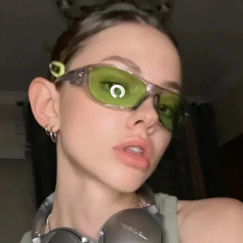 Óculos de Sol Y2K Punk Goggle Feminino – UV400, Lente PC, Estilo Retangular Envolvente