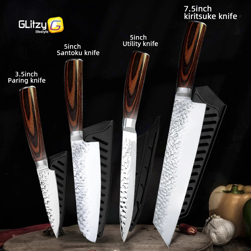 Faca Chef Hammered Pro 7Cr | Full Tang (HRC 58–60)