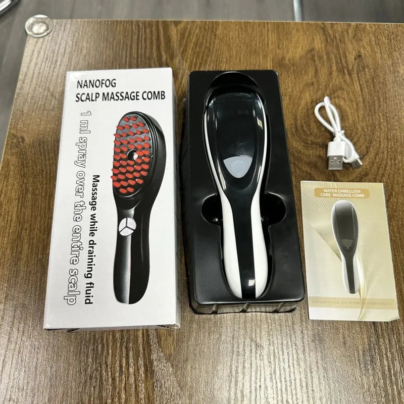 FollicleFlow™ LED – Pente Massageador com Vaporização Nano + Vibração (Anti-Queda • Crescimento Assistido)