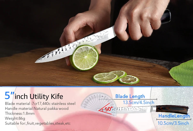 Faca Chef Hammered Pro 7Cr | Full Tang (HRC 58–60)