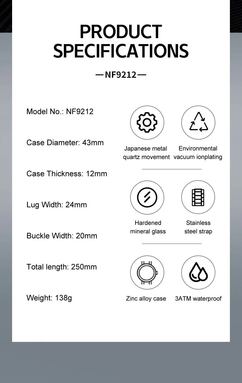 Relógio Masculino Aço Inox 43 mm | Quartz + Data 3 ATM