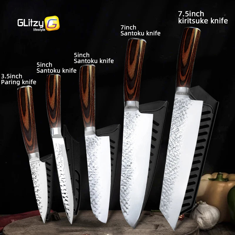 Faca Chef Hammered Pro 7Cr | Full Tang (HRC 58–60)