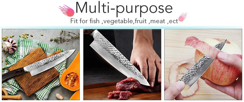 Faca Chef Hammered Pro 7Cr | Full Tang (HRC 58–60)