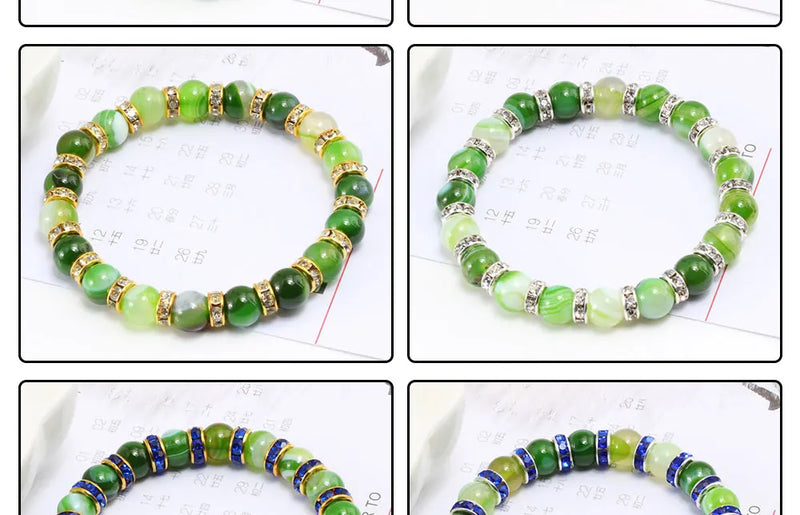 Pulseira Aura Pedra Natural — Miçangas Redondas com Elástico (17/19/21 cm)