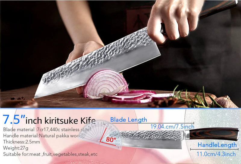 Faca Chef Hammered Pro 7Cr | Full Tang (HRC 58–60)