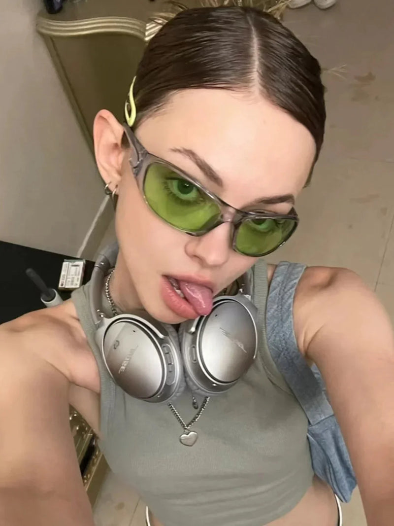 Óculos de Sol Y2K Punk Goggle Feminino – UV400, Lente PC, Estilo Retangular Envolvente