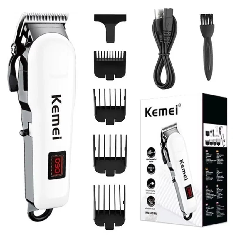 Kemei 809A Máquina de Cortar Cabelo Profissional Sem Fio – 300 min, Lâmina 440C, Bivolt