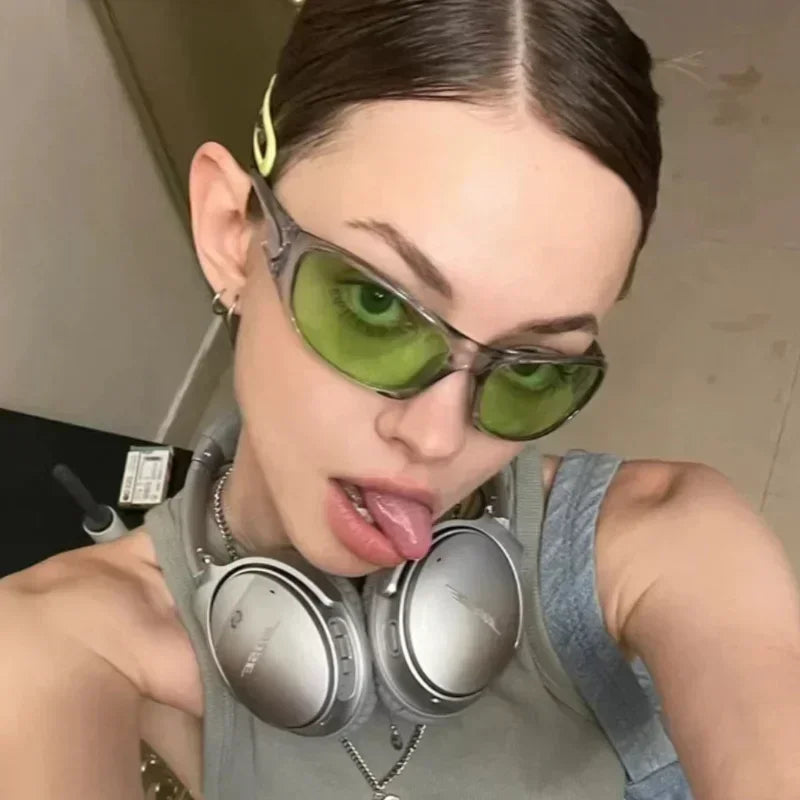Óculos de Sol Y2K Punk Goggle Feminino – UV400, Lente PC, Estilo Retangular Envolvente