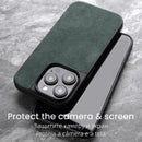 Capa ALCANTARA p/ iPhone 11–16 (Pro/Max) – Luxo, antiderrapante, lavável