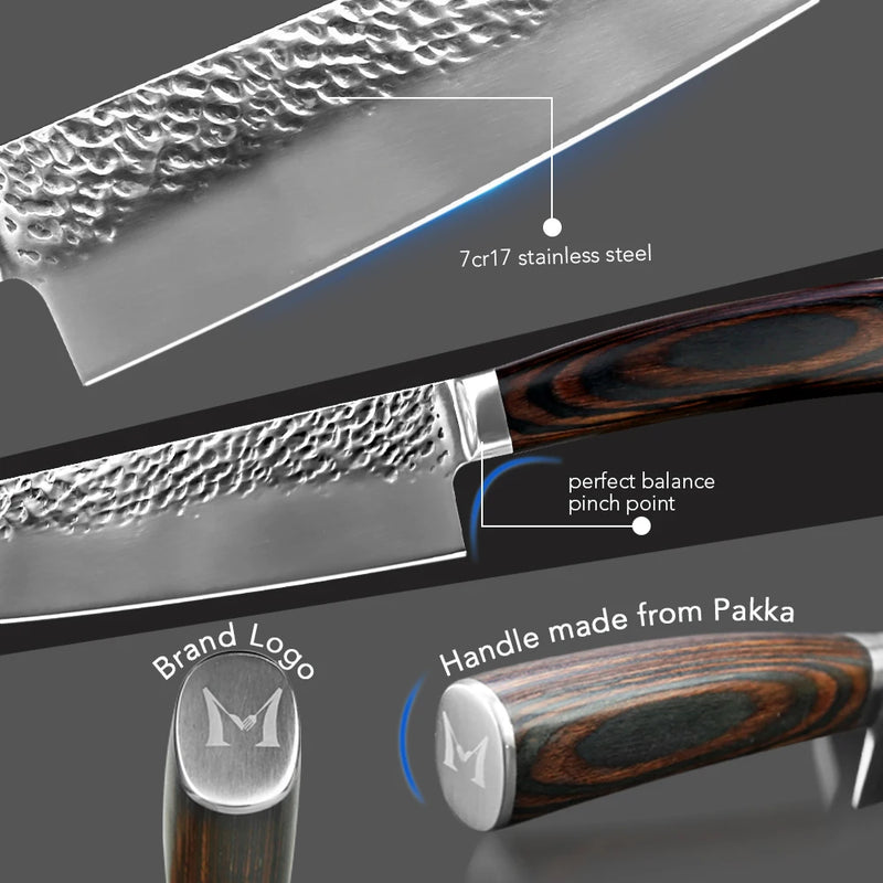 Faca Chef Hammered Pro 7Cr | Full Tang (HRC 58–60)